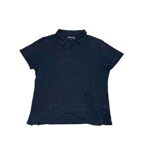 Vilebriquin Men's Tencel‎ Polo Shirt Navy Blue Logo Buttonless Lightweight M